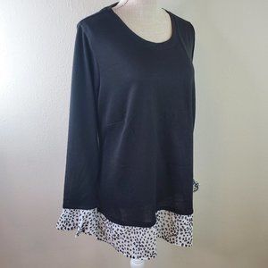 Avenue Womens Black Hacci Chiffon Leopard Print Detail Print Top